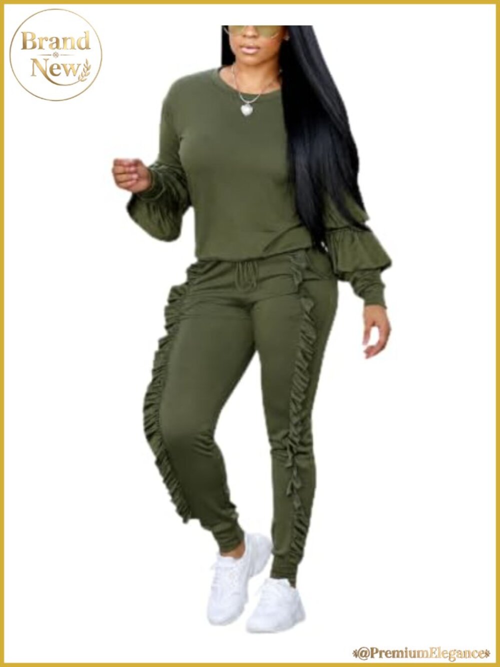 Women's Two Piece Sweatsuit Ruffle Sleeve Top Jogger Pants Set